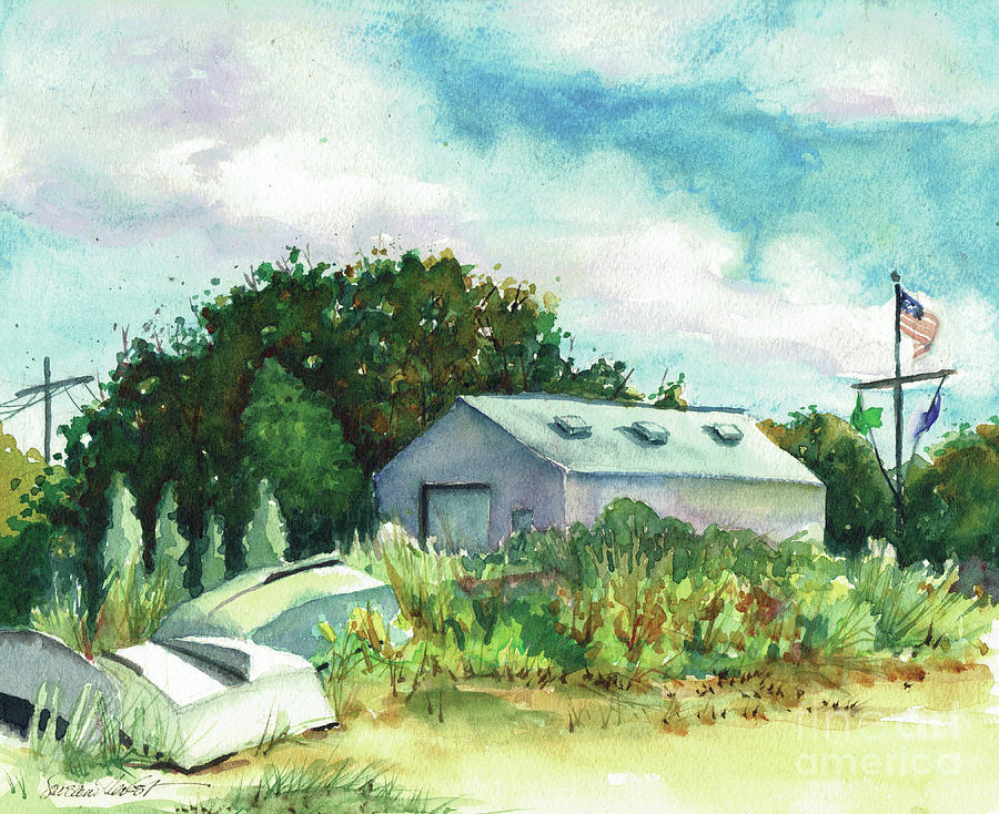 Blue Boathouse, Late September Painting by Susan Herbst