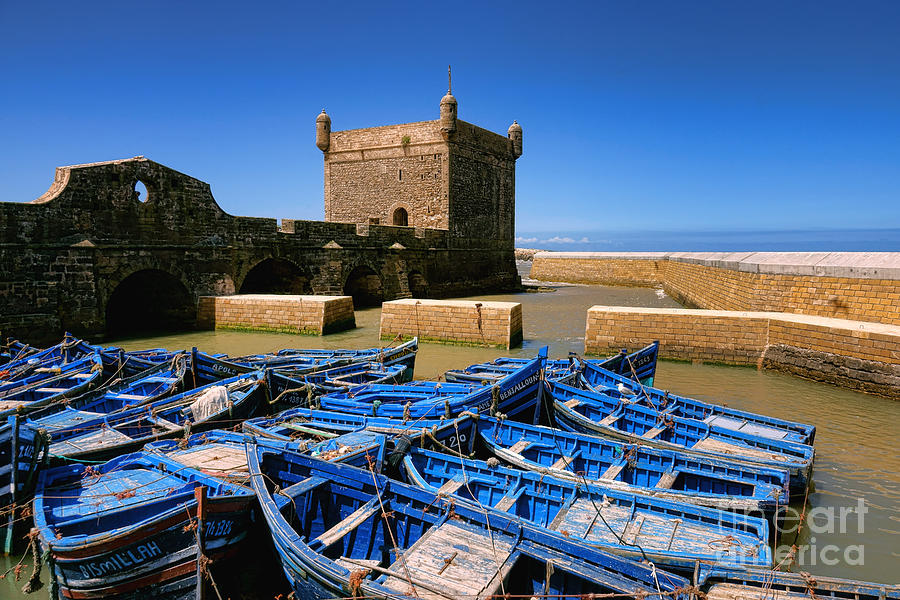 Blue Boats and Sqala du Port Essaouira  Photograph by Olivier Le Queinec