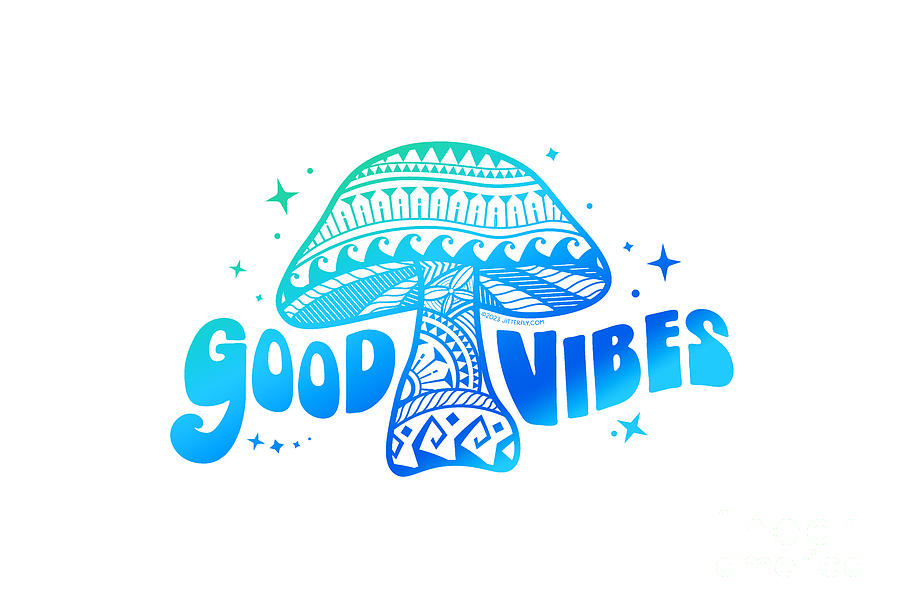 Blue Boho Good Vibes Mushroom Digital Art by Laura Ostrowski