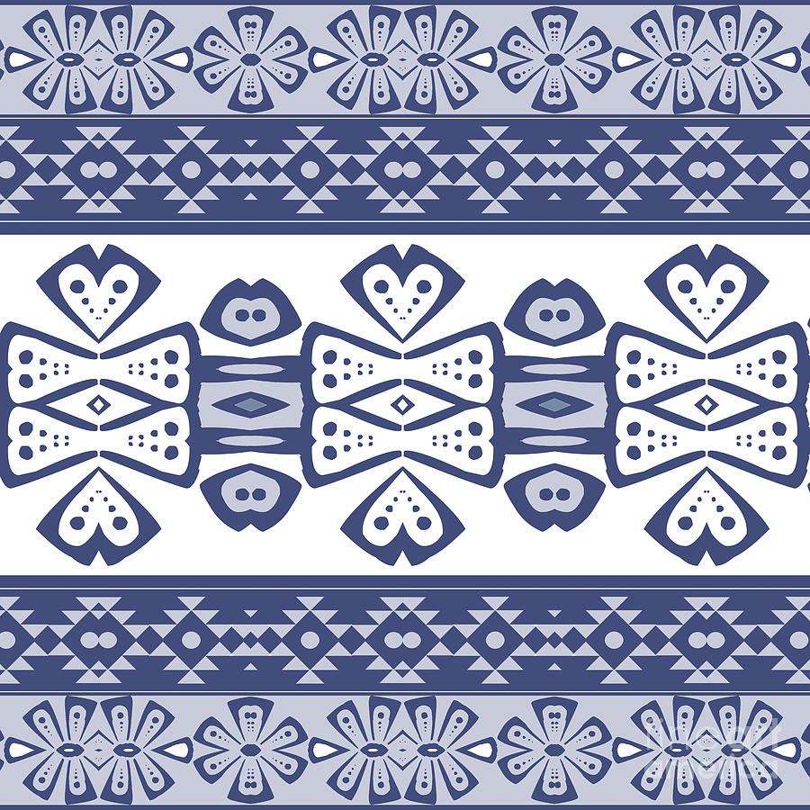 Blue Boho Tribal Pattern Digital Art
