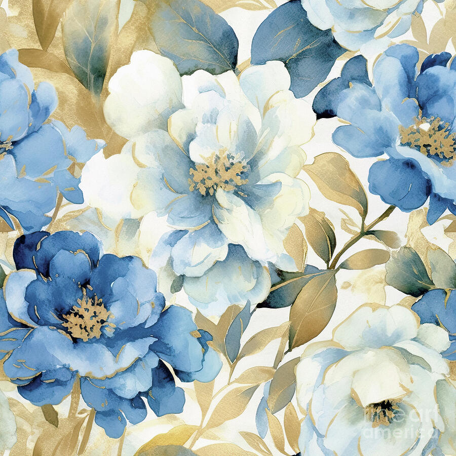 Blue Botanicals Painting by Tina LeCour