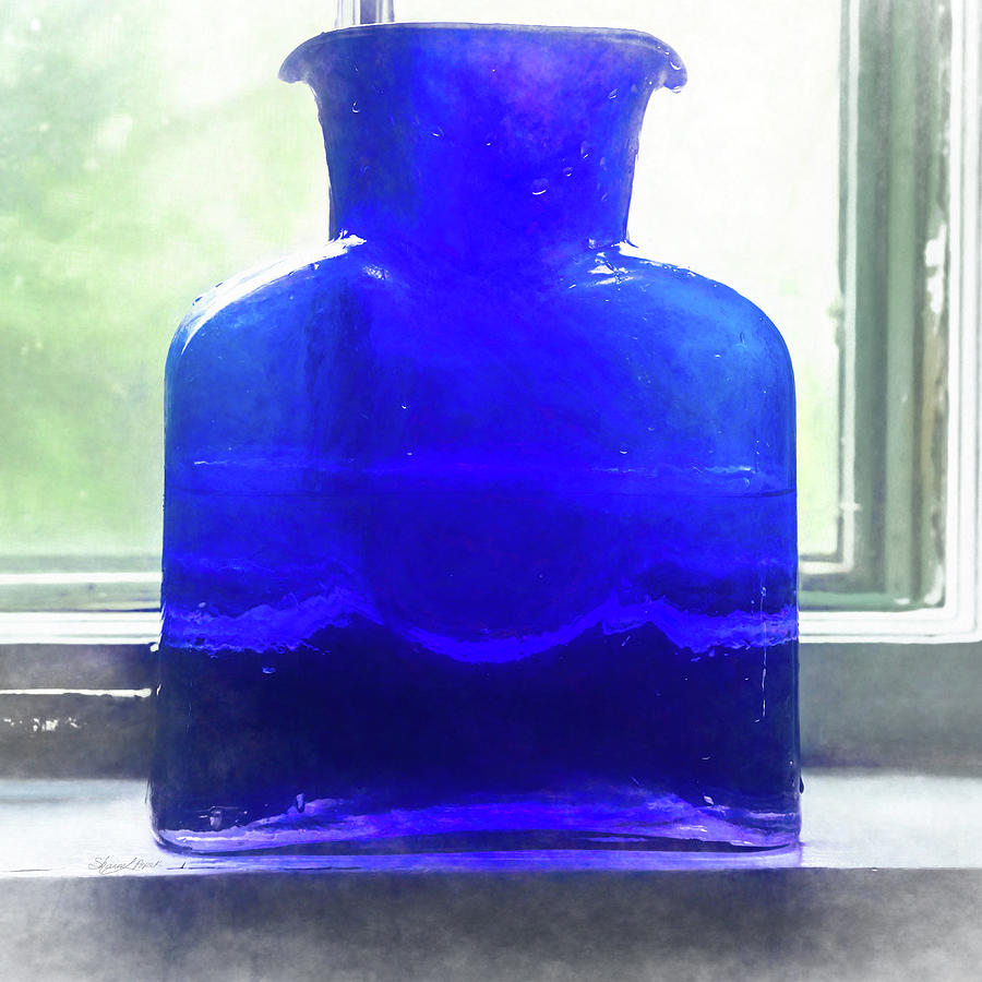 Blue Bottle in the Window Photograph by Sharon Popek
