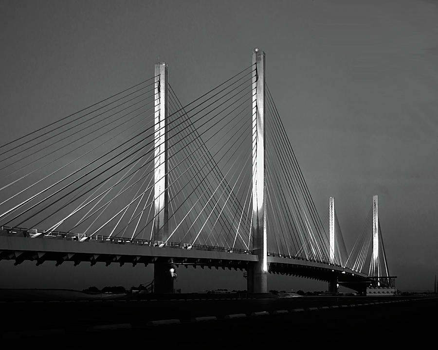 Blue Bridge at Night in Black and White Photograph by Bill Swartwout