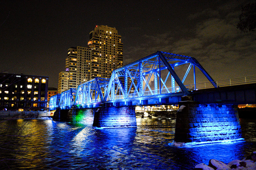 Blue Bridge Grand Rapids at night. Photograph by Ryan Gallavin | Fine ...