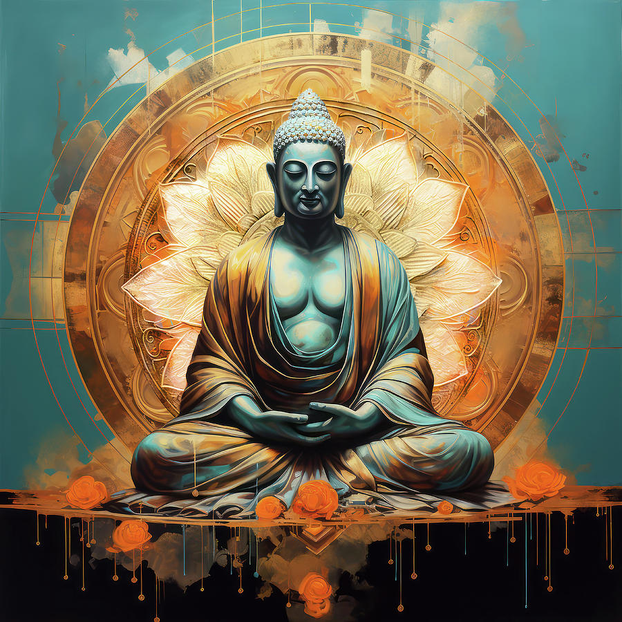 Buddha Mixed Media - Blue Buddha and Lotus by Tammy Wetzel