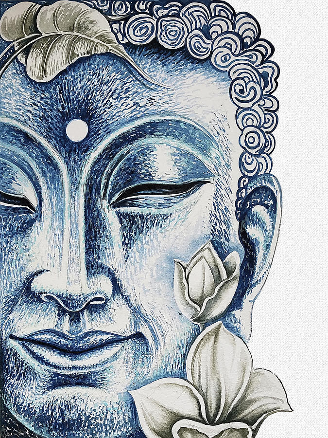 Blue Buddha\'s Meditation Drawing by Asp Arts - Pixels