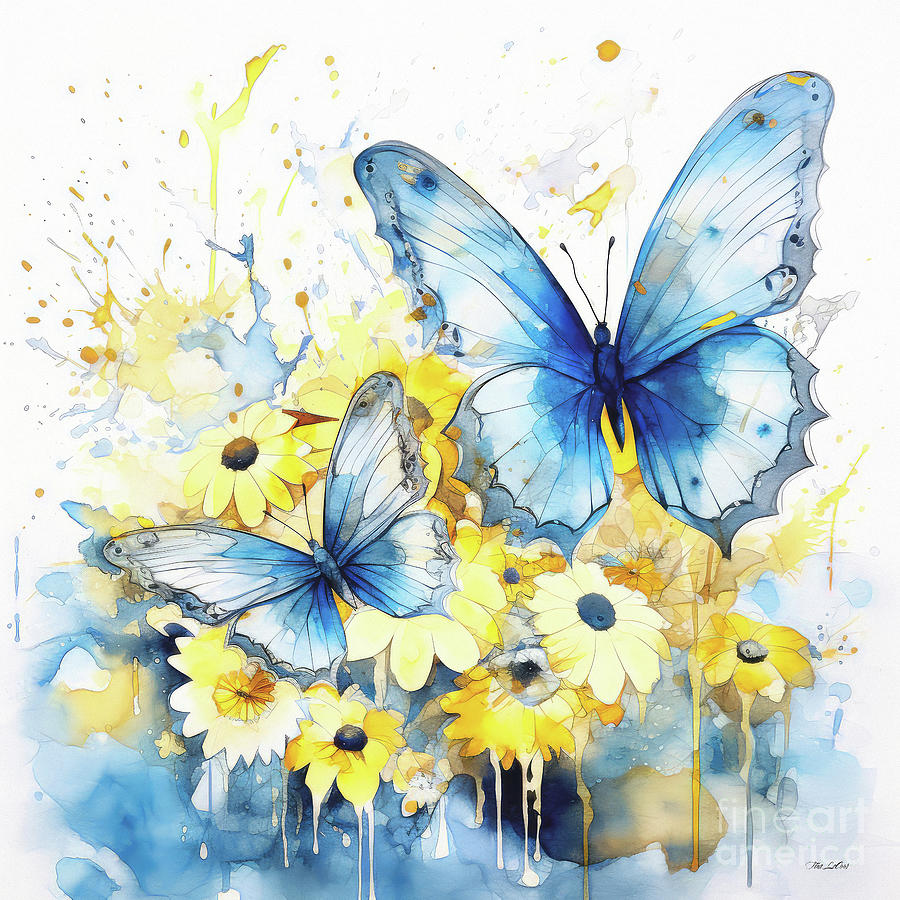 Blue Butterfly Bliss Painting by Tina LeCour