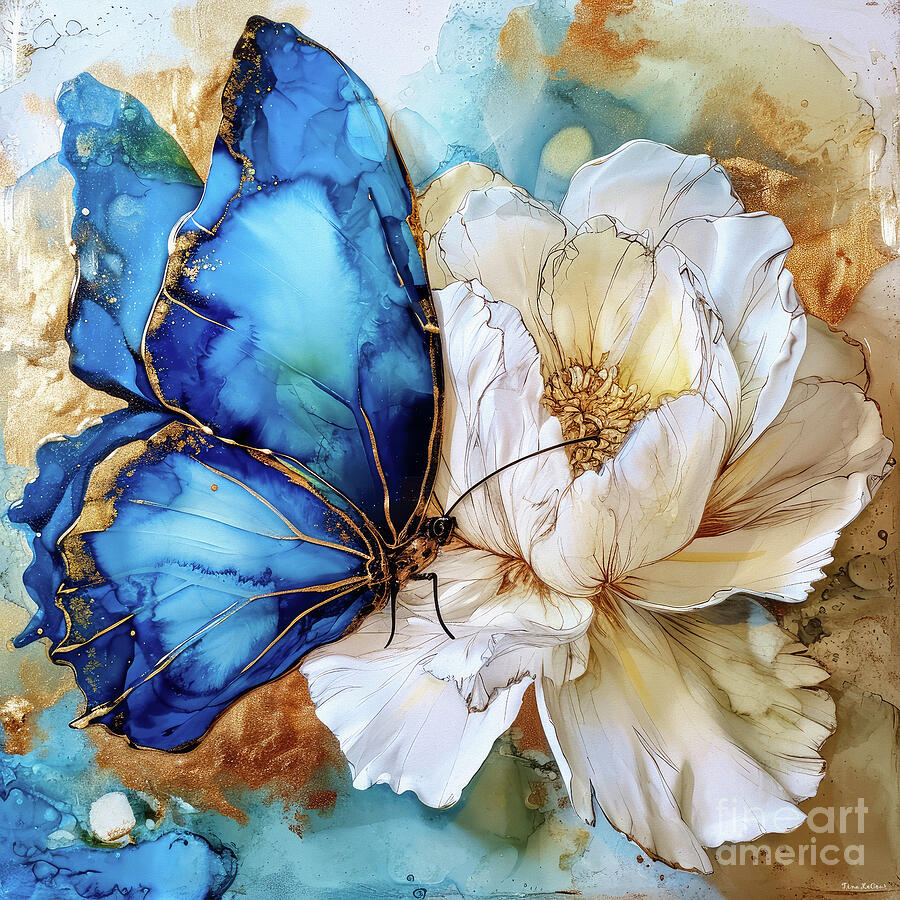 Blue Butterfly Elegance Painting by Tina LeCour