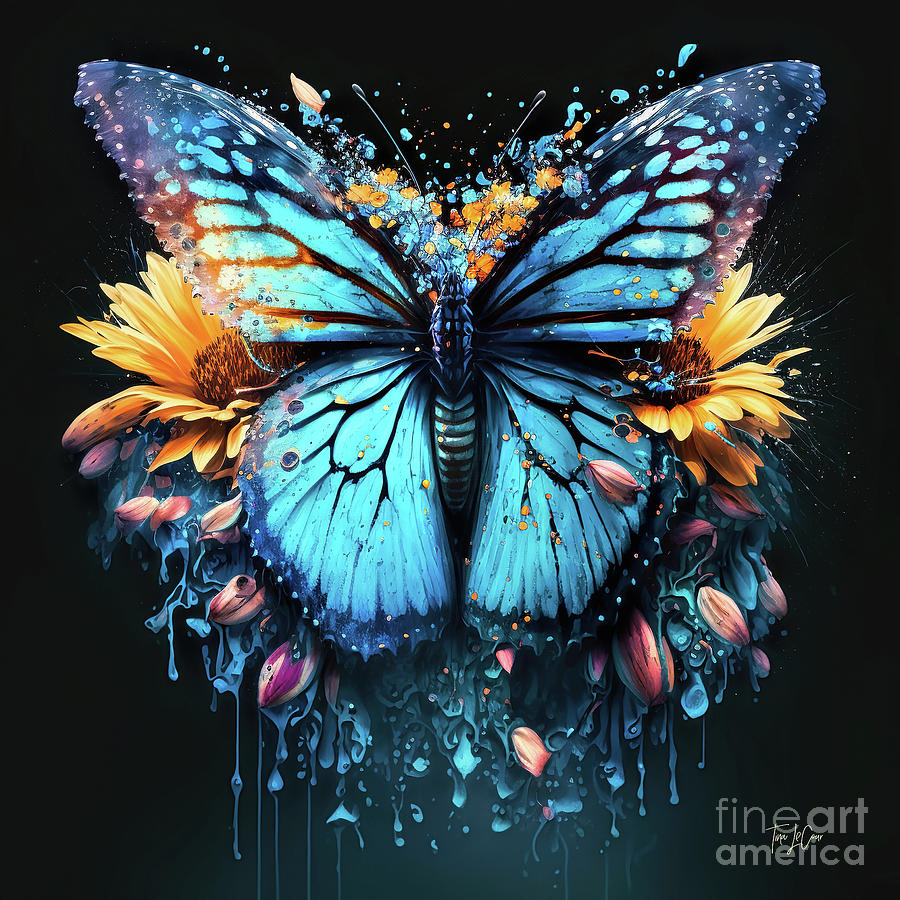 Blue Butterfly Explosion Painting by Tina LeCour