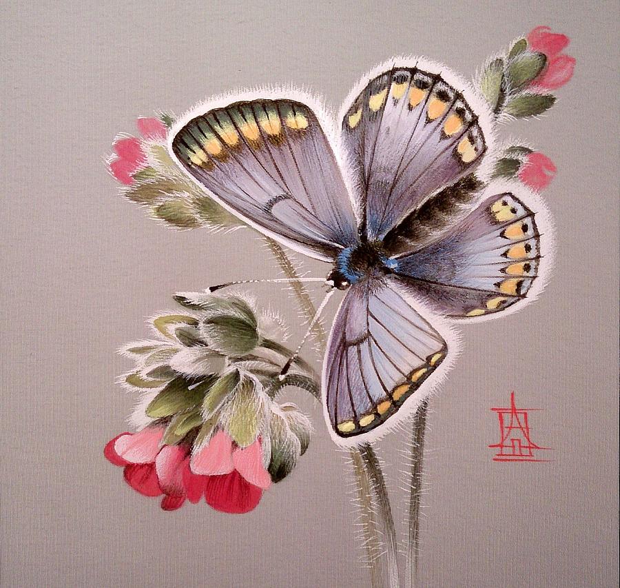 Blue Butterfly on Meadow Flowers Painting by Alina Oseeva