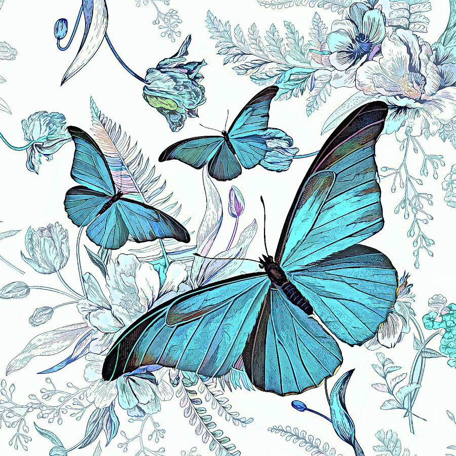 Blue Butterfly Trio Painting by Tina LeCour