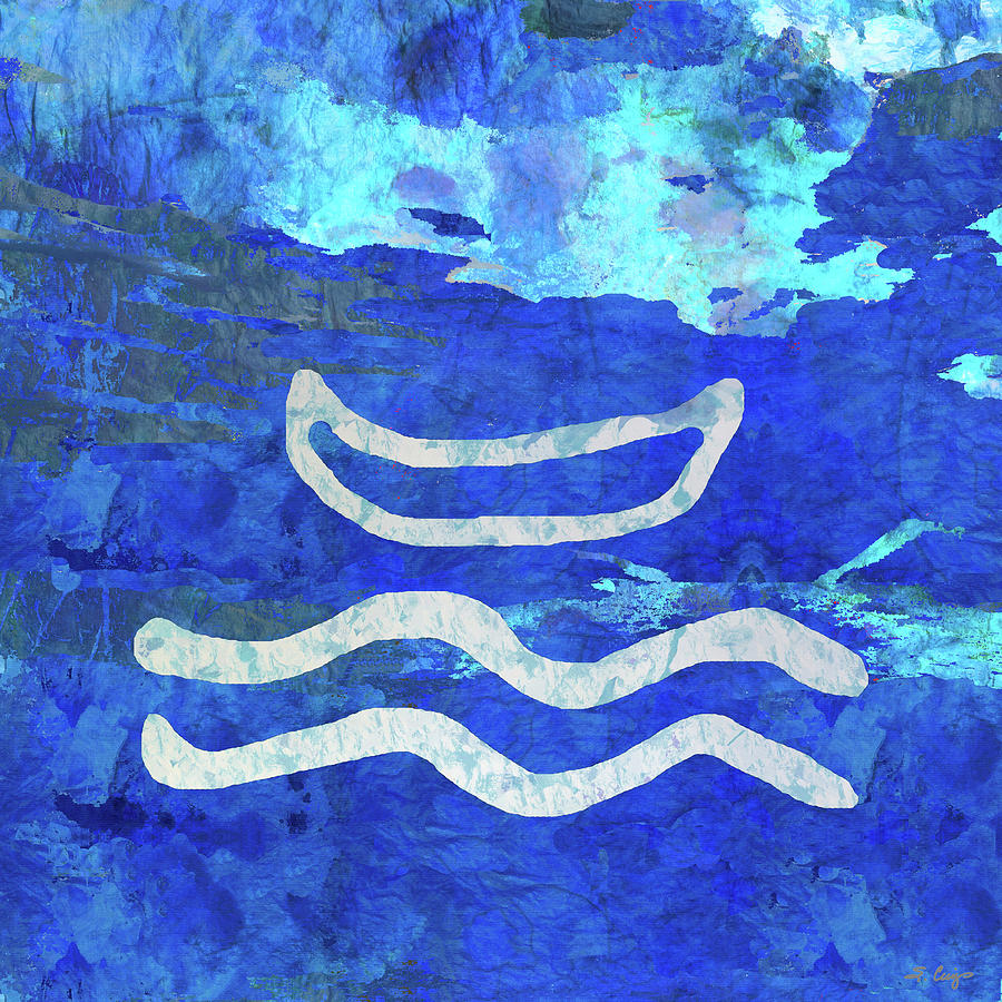 Blue Canoe On The River Native American Symbol Art Painting by Sharon Cummings