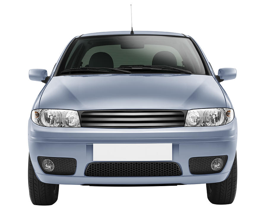 Blue car front-side (isolated with clipping path over white background) Photograph by JazzIRT
