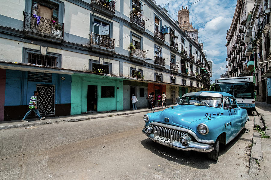 Blue Car in the street. Havana. Cuba Photograph by Lie Yim