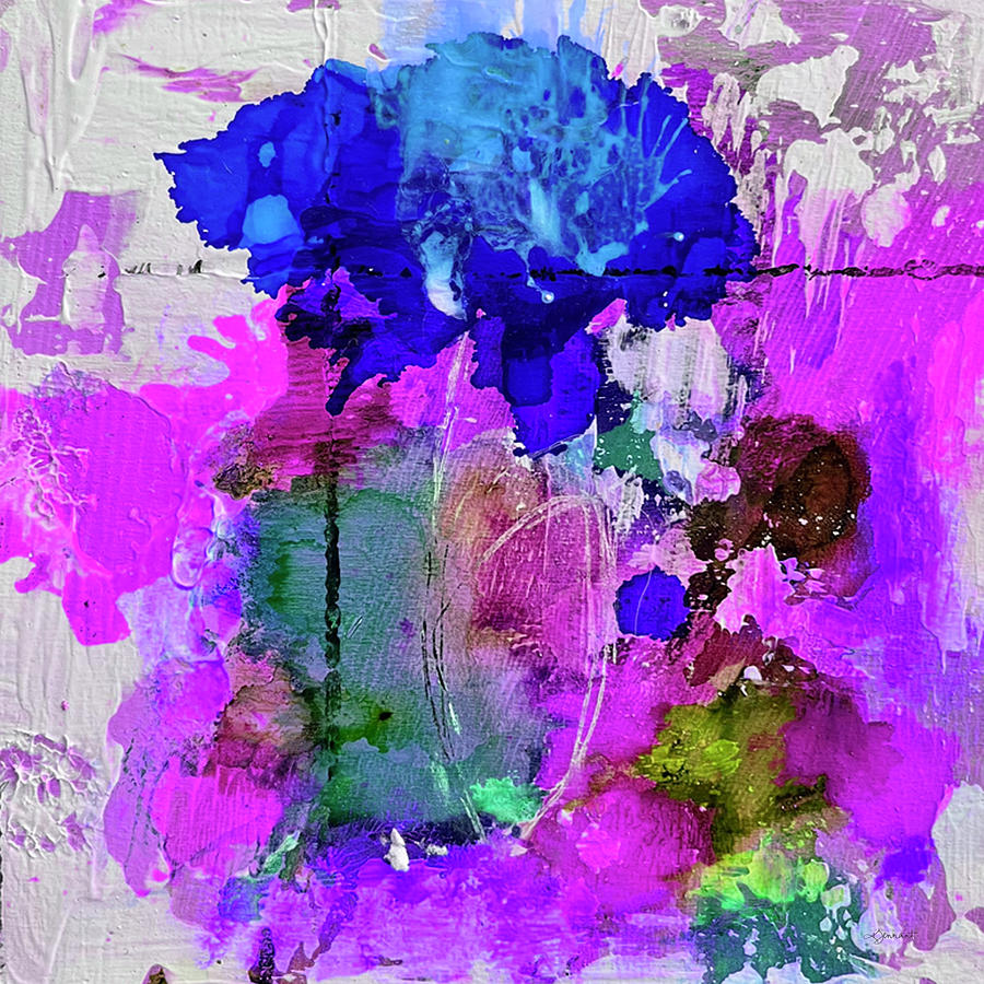 Blue Carnation Abstract Floral Art by Kathleen Tennant Mixed Media by