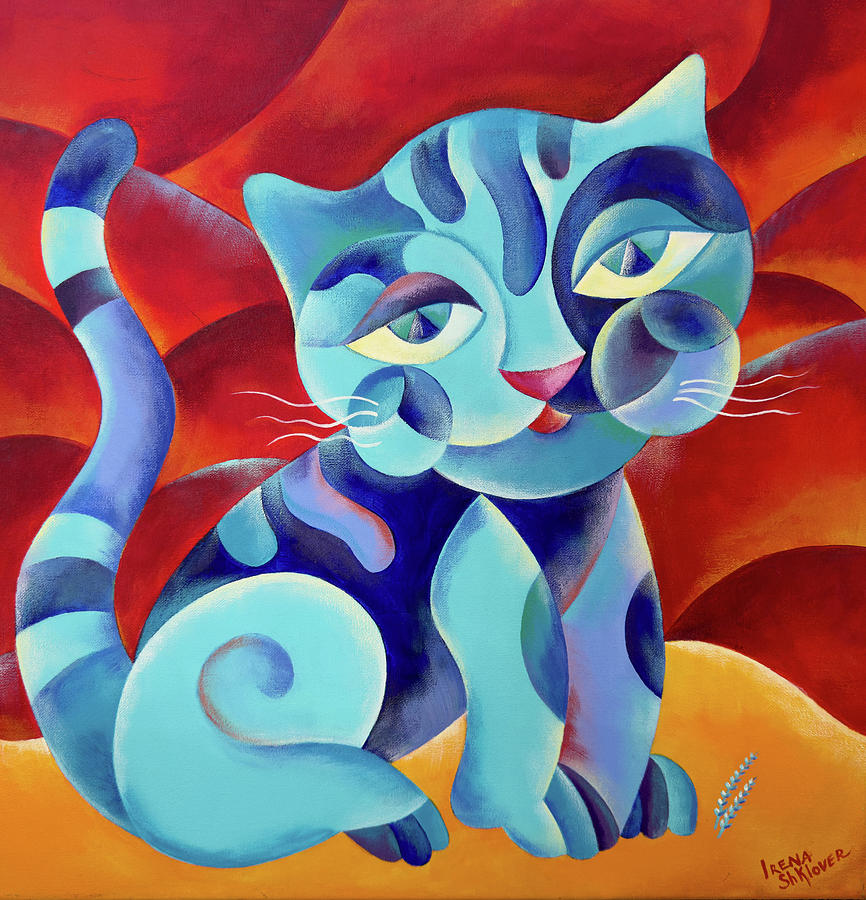 Blue Cat Painting by Irena Shklover