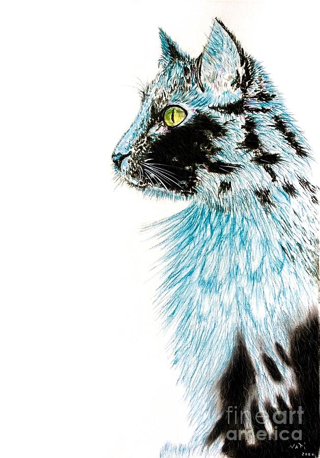 Blue Cat Pastel by Natalia Wallwork