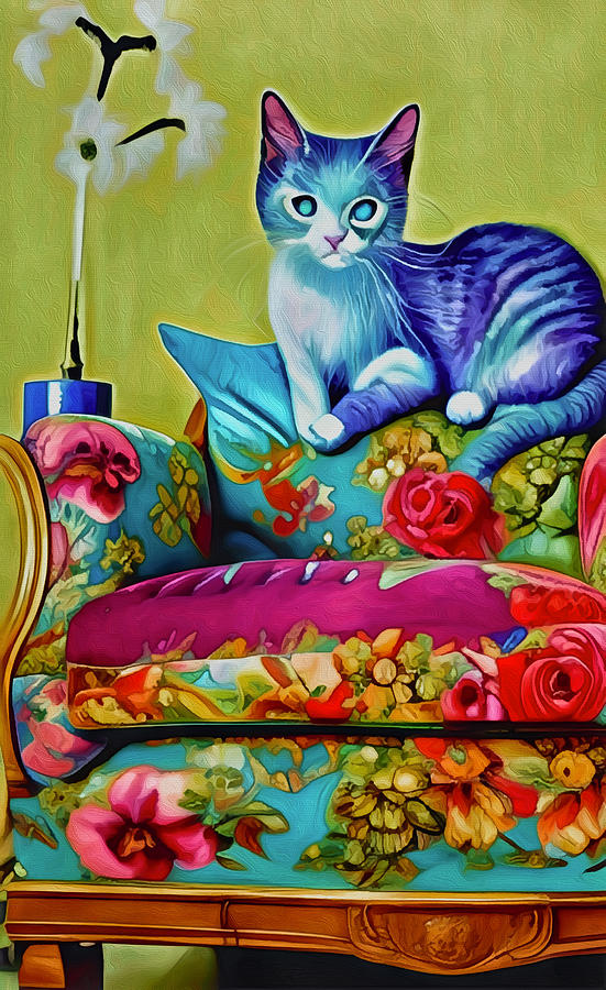 Blue Cat Sleeping Mixed Media by Ann Leech