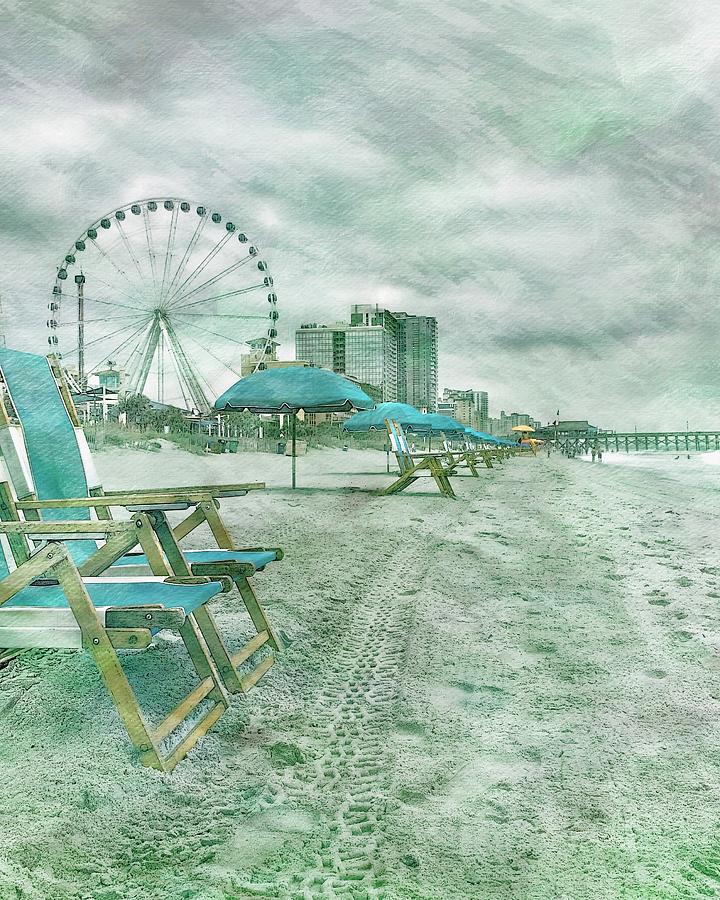 Blue Chairs at Myrtle Beach SC USA Mixed Media by Bob Pardue