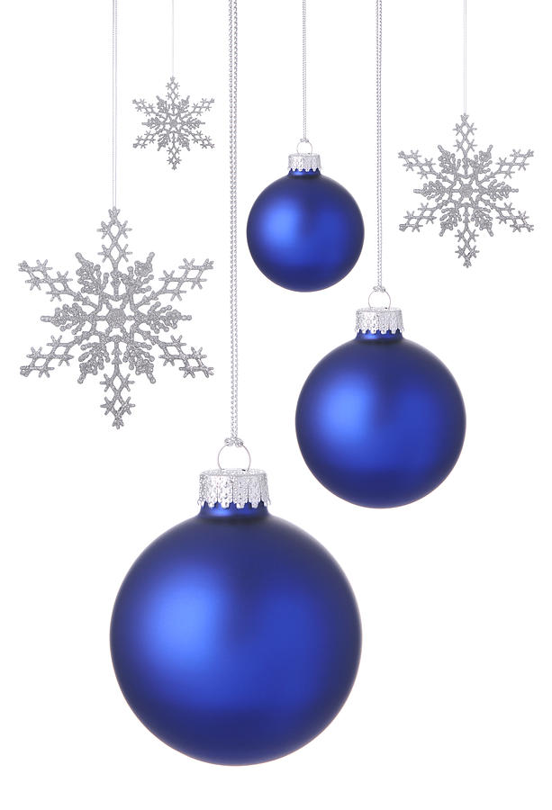 Blue Christmas Baubles and Snowflakes. Photograph by DawnPoland