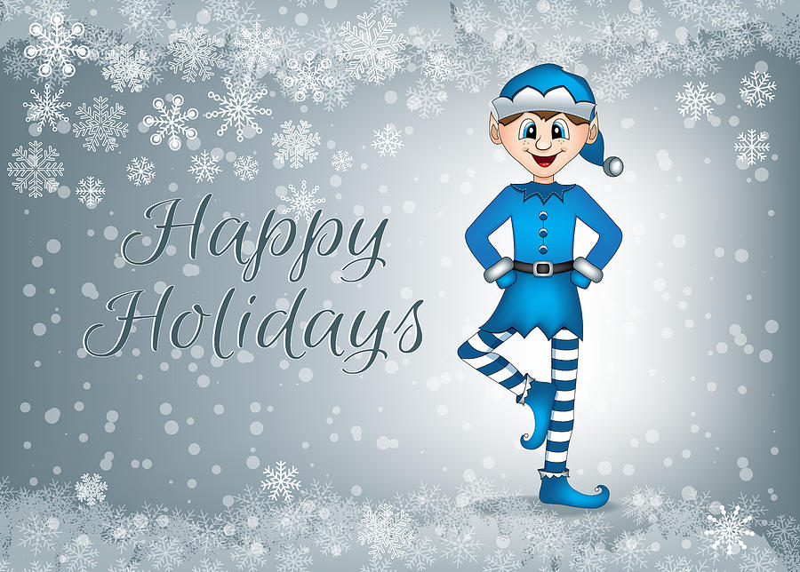 Blue Christmas Elf Greeting Card Digital Art by Serena King