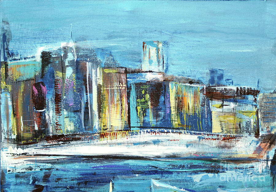 Blue City by the Sea- Nautical Abstract Painting by Patty Donoghue