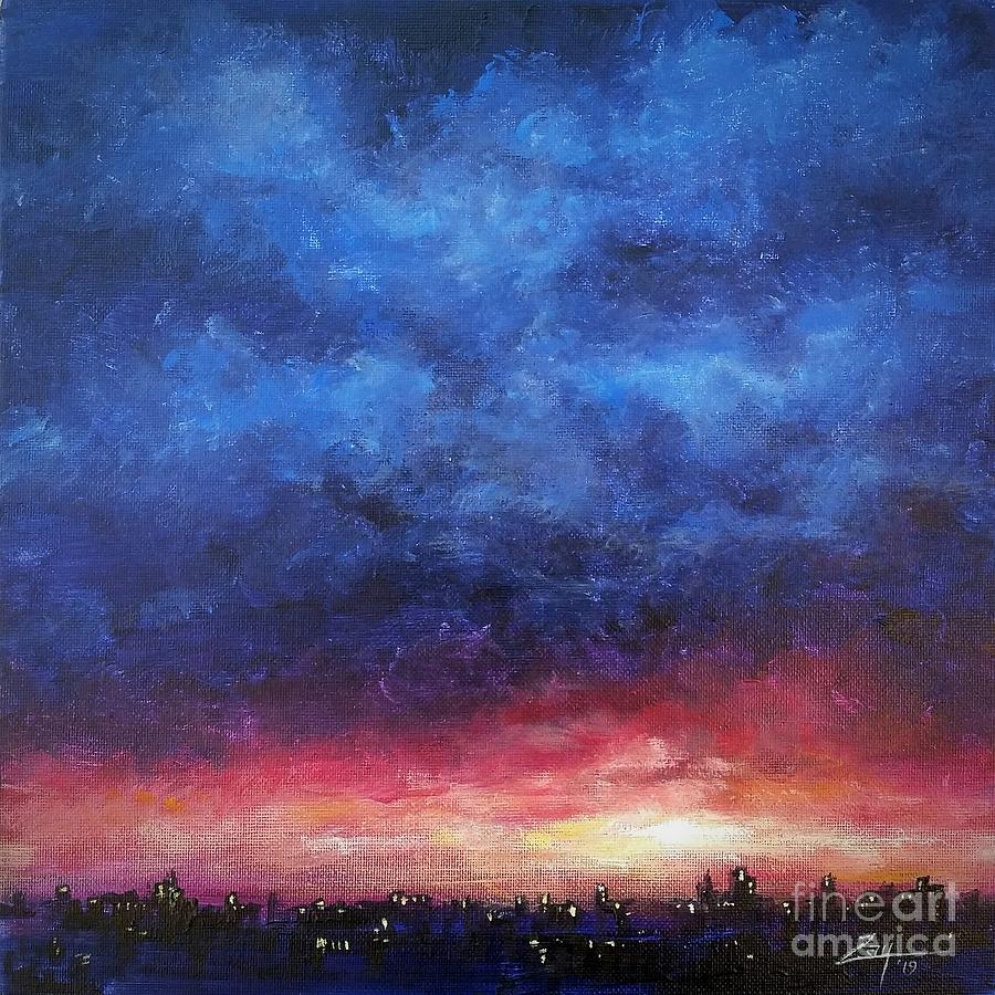 Sunset Painting - Blue Cloud City by Zan Savage
