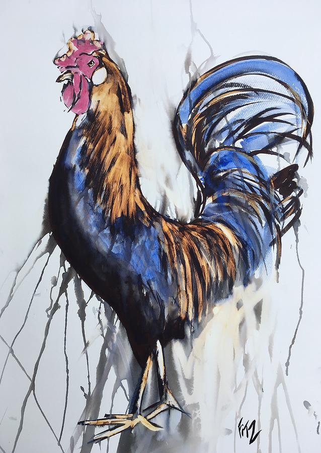 Chicken Painting - Blue cockerel by Jennifer Fitzgerald