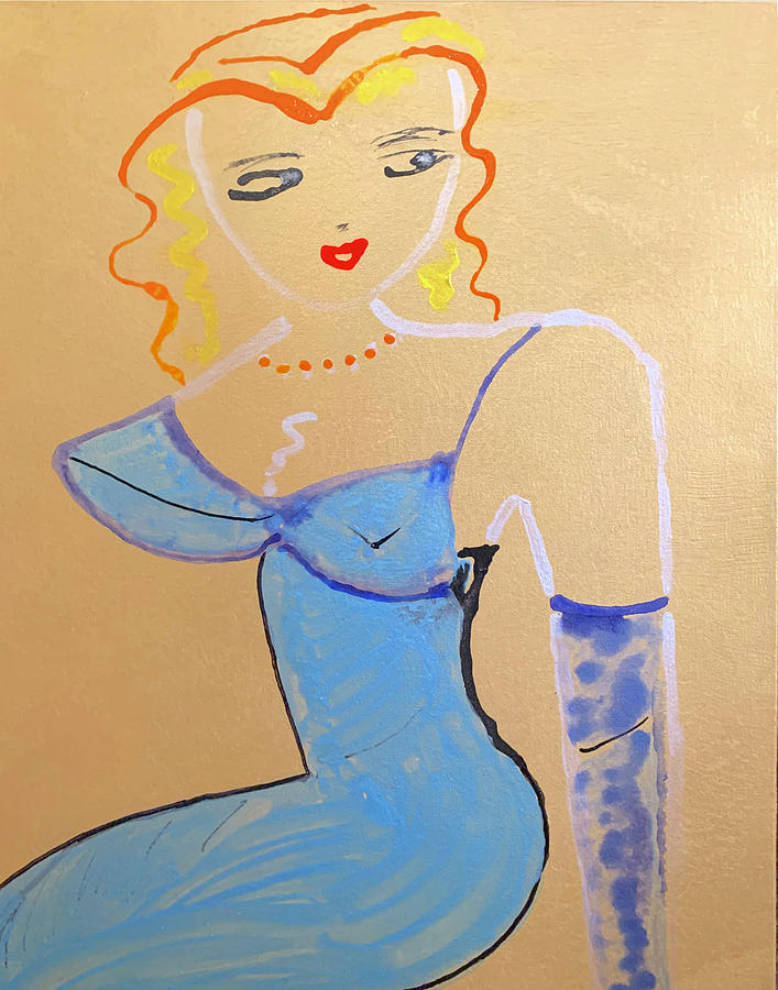 Blue Cocktail Dress Painting by Leslie Porter