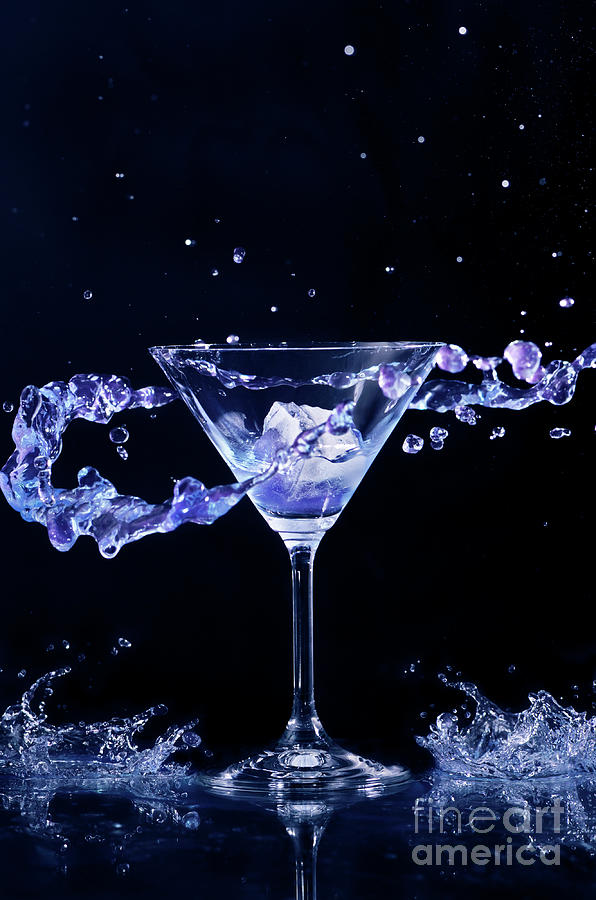 Blue Cocktail Splash On Black Photograph