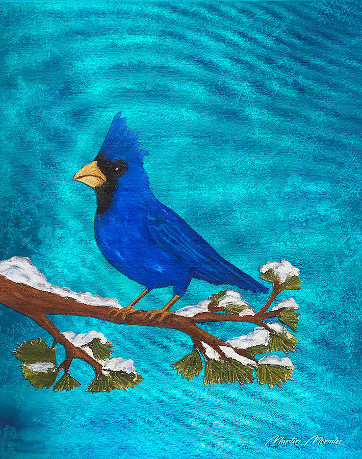 Blue Cardinal Bird Art Print Blue Cardinals Painting Birds 