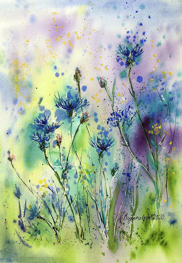 Blue cornflowers bloom. Floral painting Painting by Nadezhda Bogomolova ...