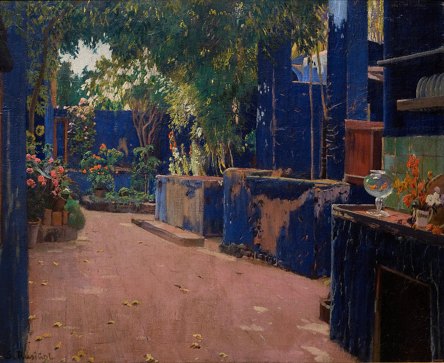 Blue court yard  Painting by Thea Recuerdo
