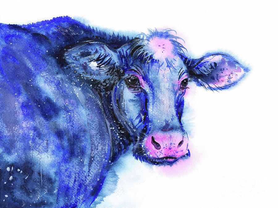 Blue Cow Painting by Zaira Dzhaubaeva