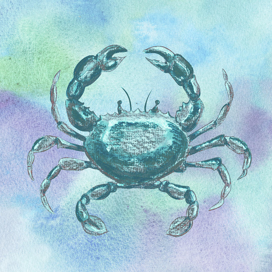 Blue Crab In Water Color Beach Art  Painting by Irina Sztukowski