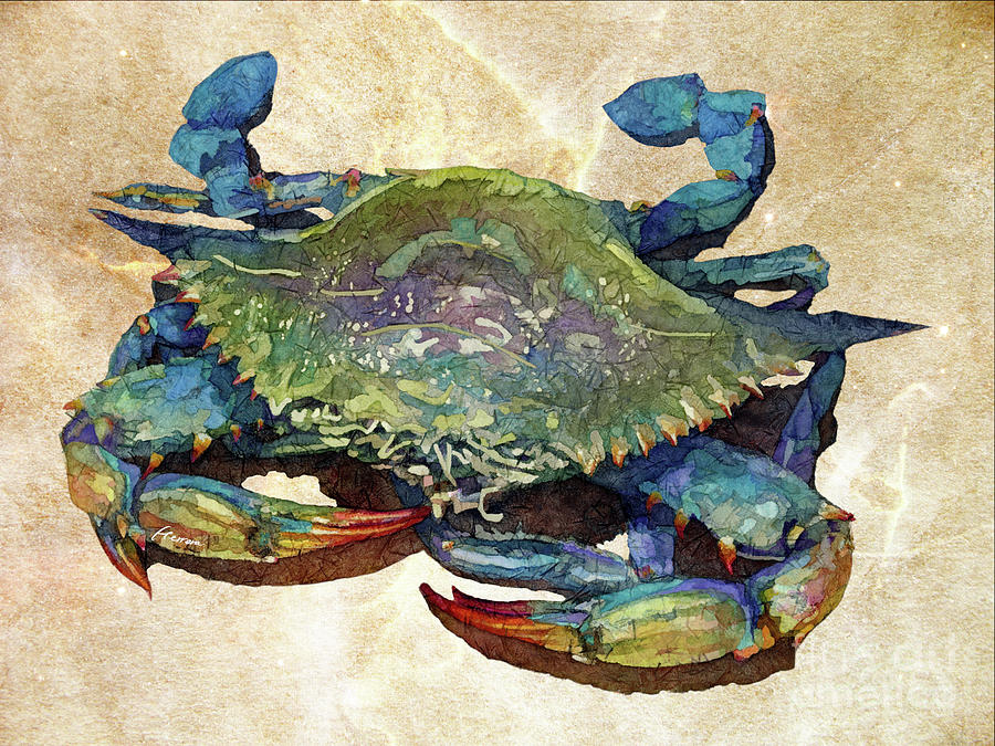 Blue Crab On Beige Painting