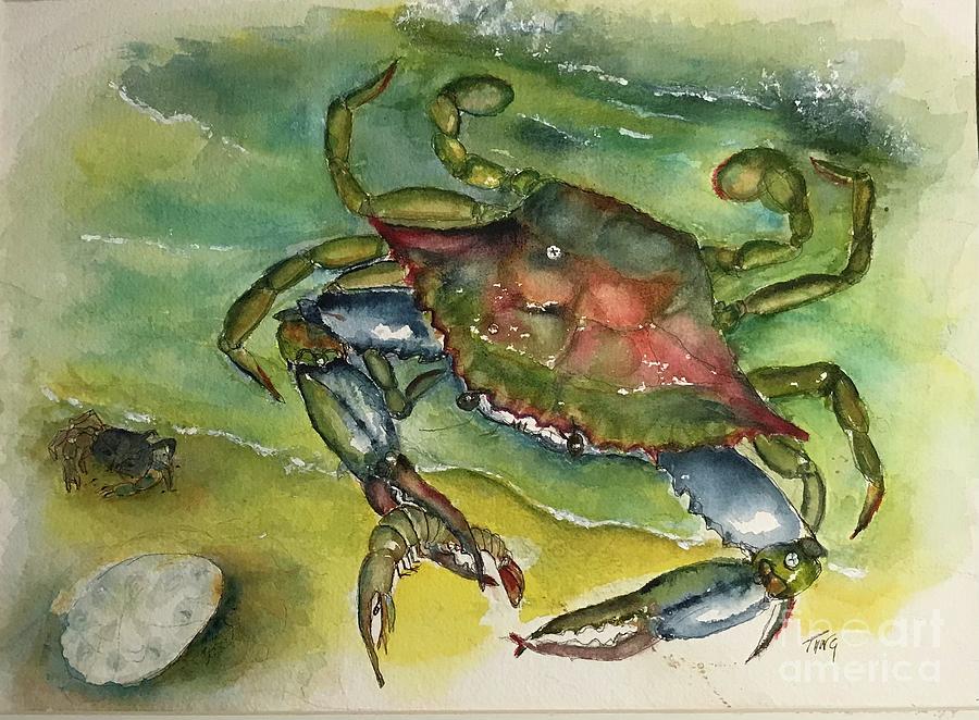 Blue Crab with Shrimp Painting by Doris Blessington