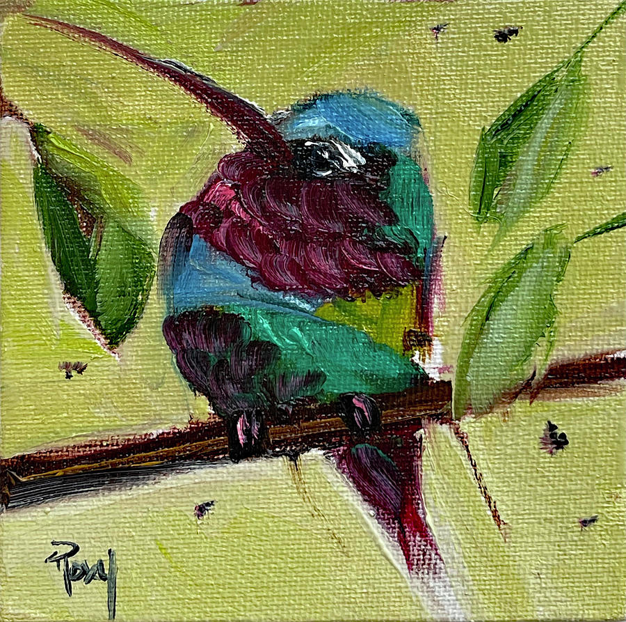 Blue Crested Hummingbird Painting by Roxy Rich