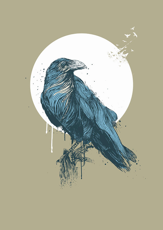 Crow Painting - Blue Crow III by Balazs Solti