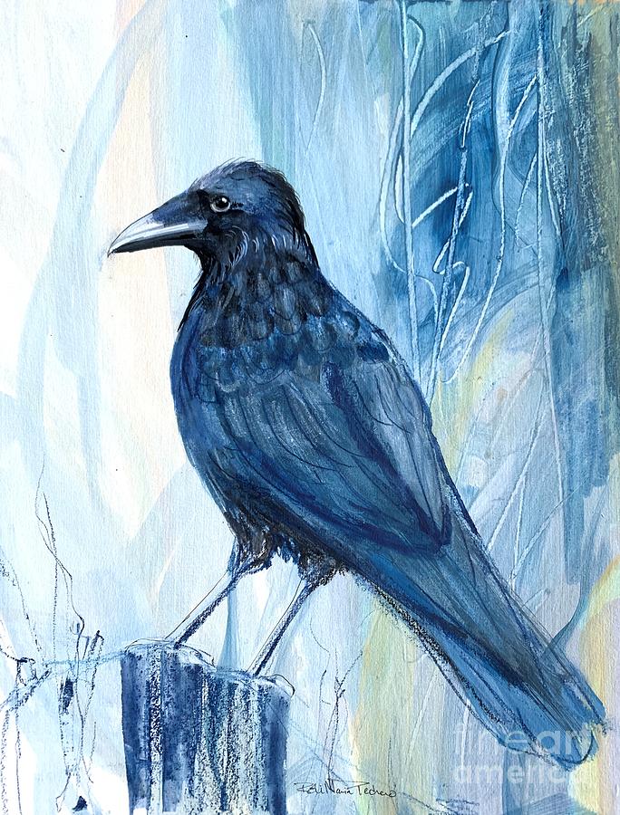 Blue Crow Painting by Robin Pedrero