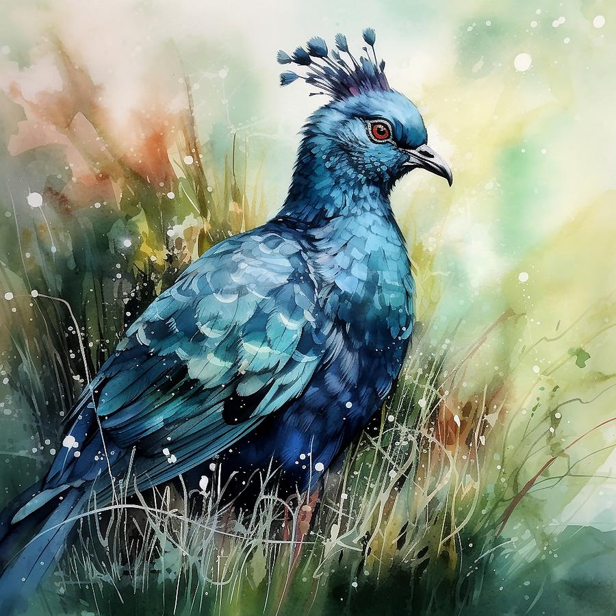 Pigeon Digital Art - Blue Crowned Pigeon Searches for Seeds by Patricia Keith