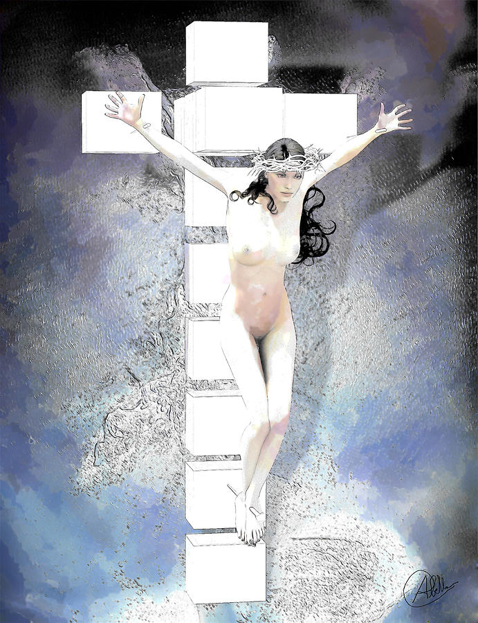 Blue Crucified Woman Digital Art