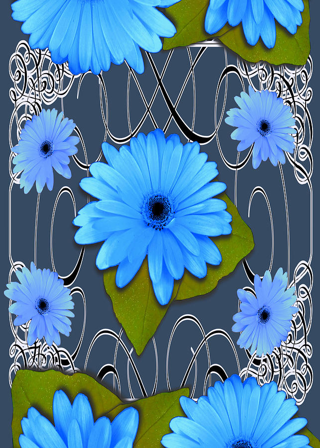 Blue Daisy Cup Design Drawing by Delynn Addams