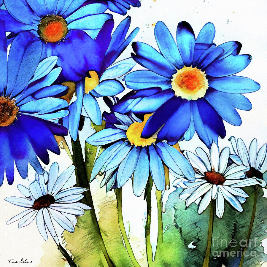 Blue Daisy Flowers Painting by Tina LeCour
