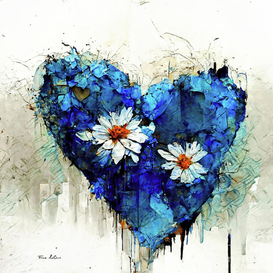 Blue Daisy Heart Painting by Tina LeCour