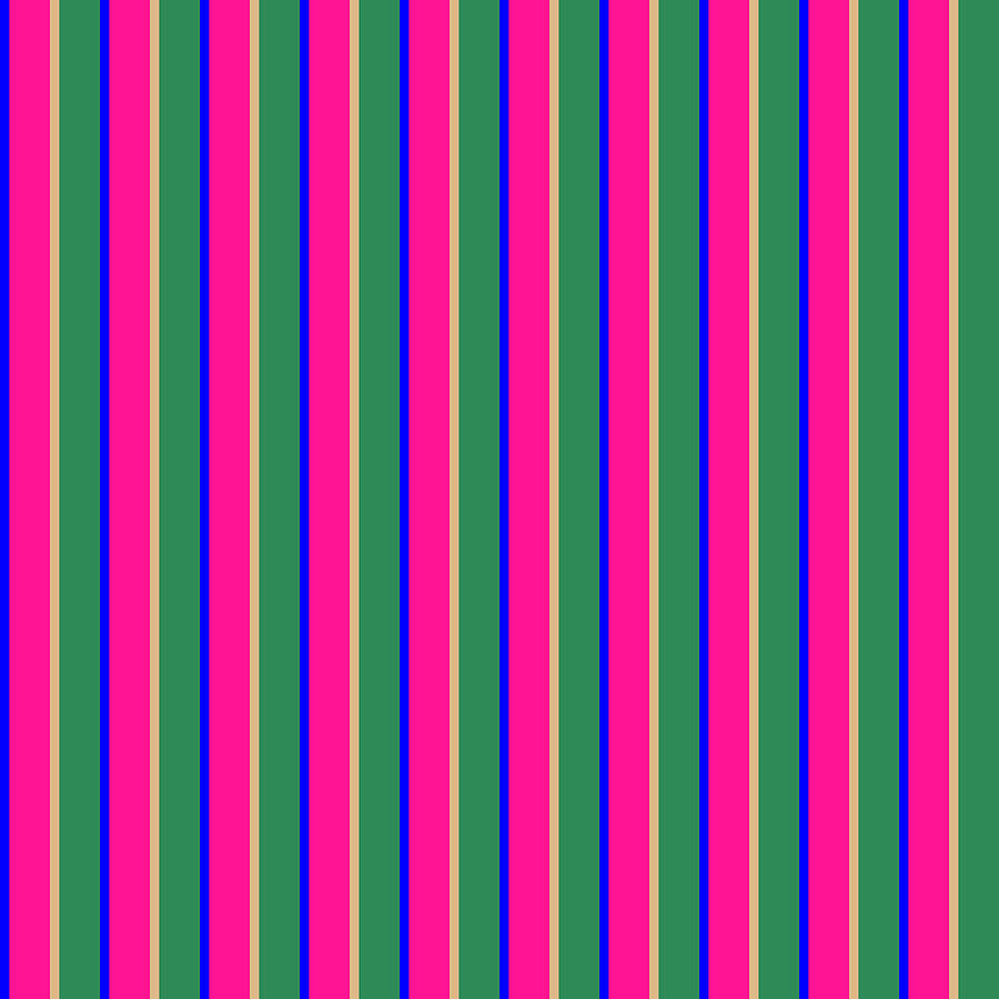 Abstract Digital Art - Blue, Deep Pink, Beige, and Sea Green Colored Stripes/Lines Pattern by Aponx Designs