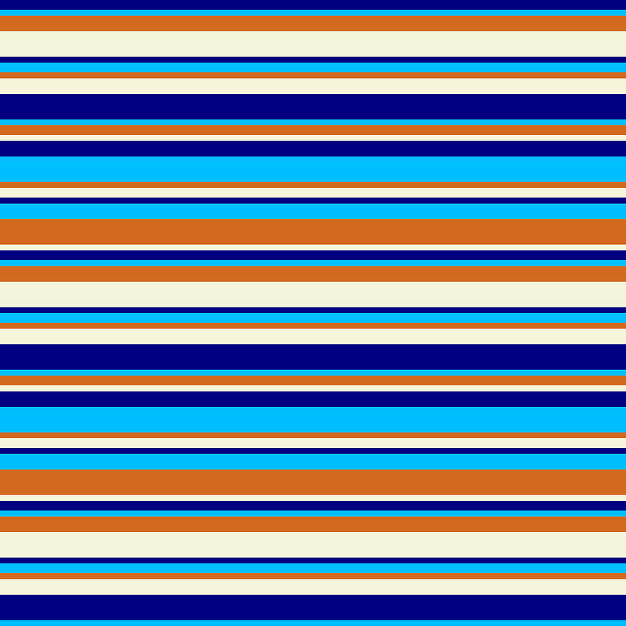 Abstract Digital Art - Blue, Deep Sky Blue, Chocolate, and Beige Colored Striped Pattern by Aponx Designs