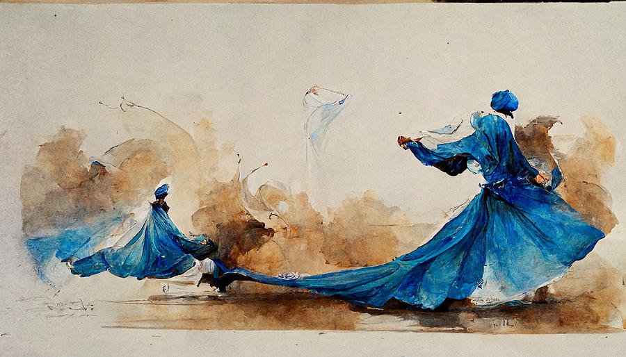 BLUE  DERVISH  sufi    WATERCOLOR  IN  THE  STYLE  OF  Winslow  f6936aaa  85ad  8ceb  a9d9  136daac8 Painting by MotionAge Designs