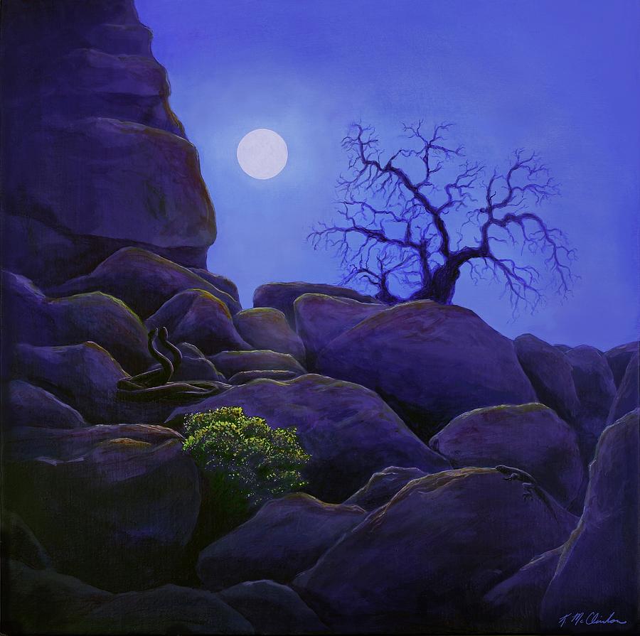 Ghost Tree in Blue Desert Moon Painting by Kim McClinton