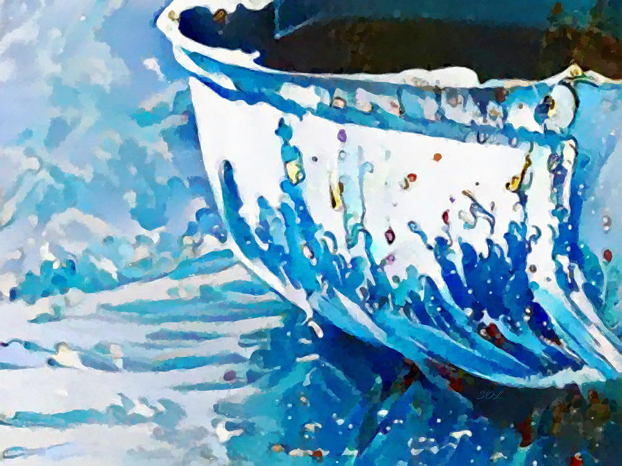 Blue Dinghy Boat Side View Mixed Media by Sandi OReilly